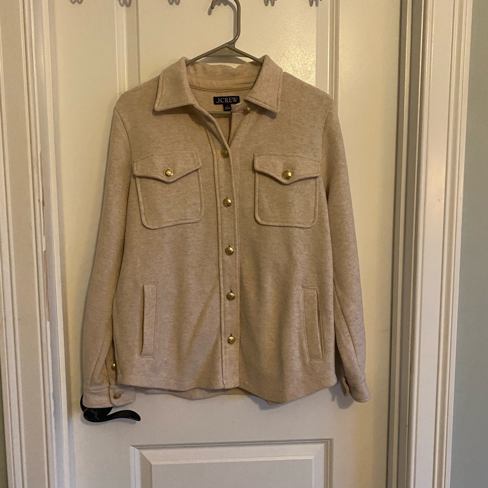 J. Crew Women's Tan Wool Blend Jacket/Shacket with Gold Accents